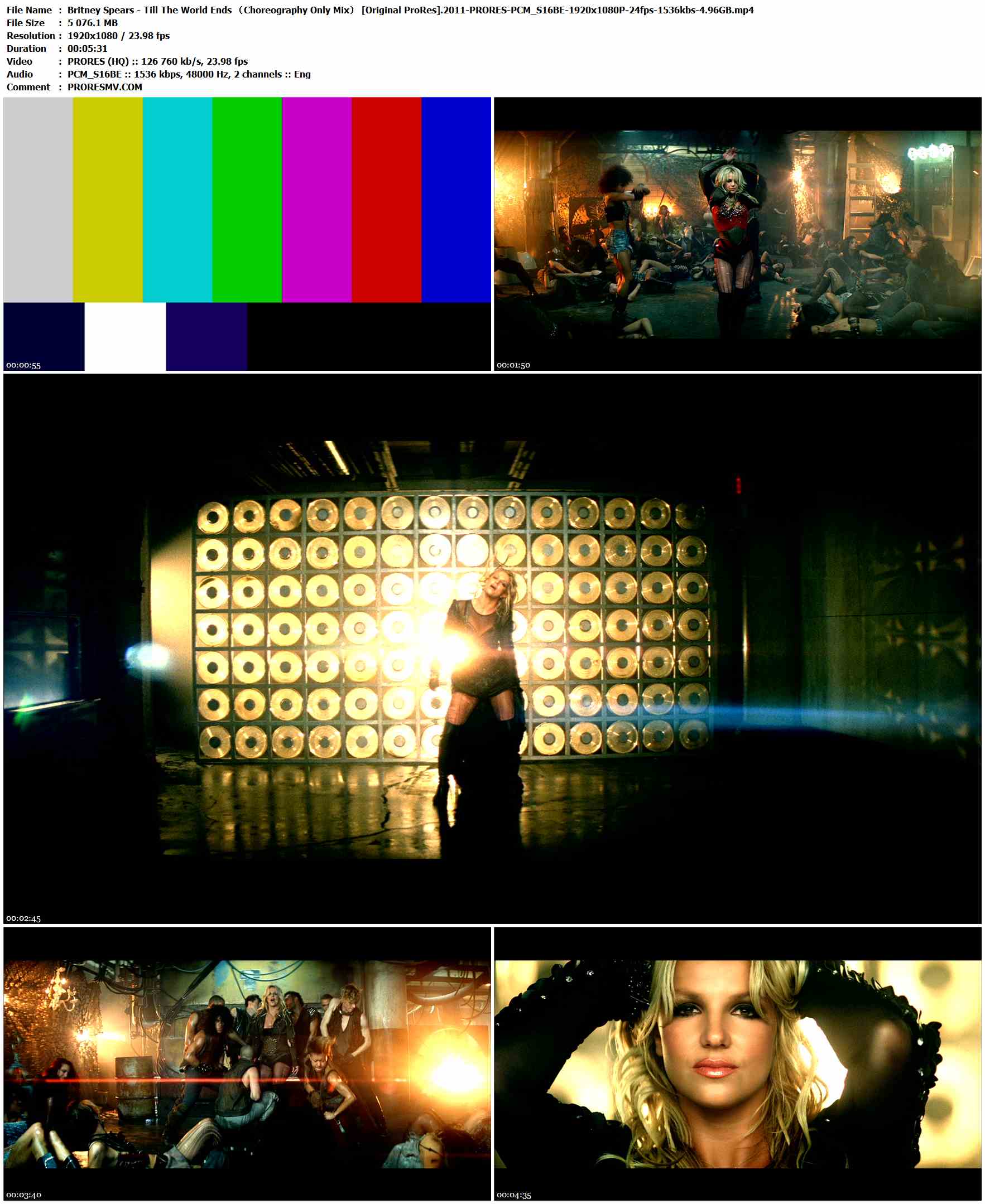 Britney Spears - Till The World Ends （Choreography Only Mix） [Original ProRes].2011-PRORES-PCM_S16BE-1920x1080P-24fps-1536kbs-4.96GB官方MV_高清MV